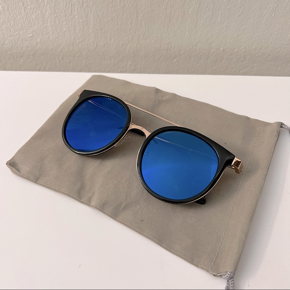 NYS Collection Sunglass - Black & Gold frame, Blue mirrored lens